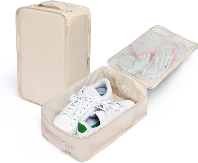 Travel Shoe Bags, Foldable Waterproof Shoe Pouches Organizer-Double Layer (8 Cream Shoe Bags)
