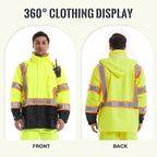 SKSAFETY Hi Vis Safety Rain Jacket for Men, Construction Work Rain Gear Heavy Duty Class 3 Rain Coat Waterproof Lightweight