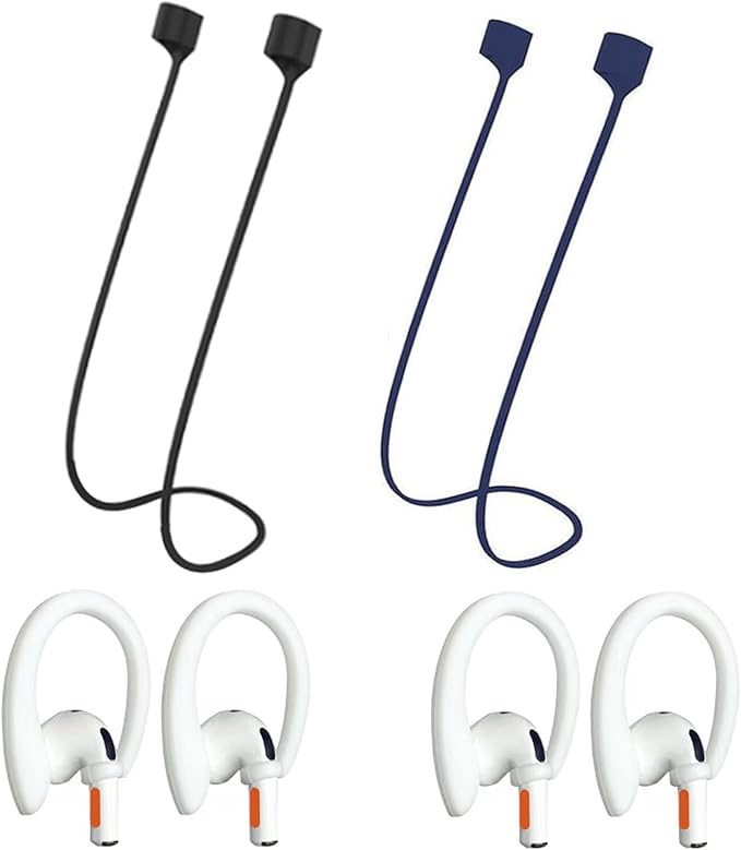 Magnetic Anti-Lost Straps Compatible with AirPods 1st to 4th Generation and AirPods Pro 1st to 4th Generation, with 2 Additional Pairs of Ear Hooks (Black Deep Blue)