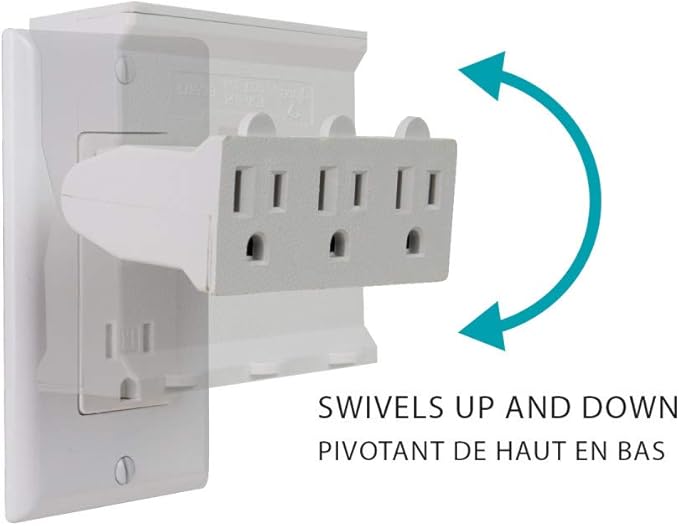 Globe Electric 46505 3-Outlet Lateral Swivel Grounded Wall Adapter Tap, White Finish