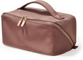 EACHY Travel Makeup Bag, Large Capacity Cosmetic Bag for Women, Waterproof PU Leather, Flat Open Portable Toiletry Bag for Skincare, Brushes & Travel Essentials