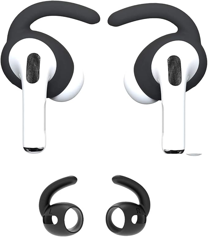 JNSA [Never Lose Your Air Pods Pro] Anti Slip Set, Sport Ear Hook Compatible with Air Pods Pro (Clear)+ Air Pods Pro Earbuds Ear Hooks Cover + Strap Lanyards for Air Pods Pro [3in1],Black