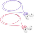 Mooyavia 2 Pack Ultra Strong Magnetic Anti-Lost Straps for AirPods, Soft Silicone Sports Lanyard Neck Rope Cord Compatiblewith AirPods 4/3/2/1, AirPod Pro 2/1- Pink+Purple