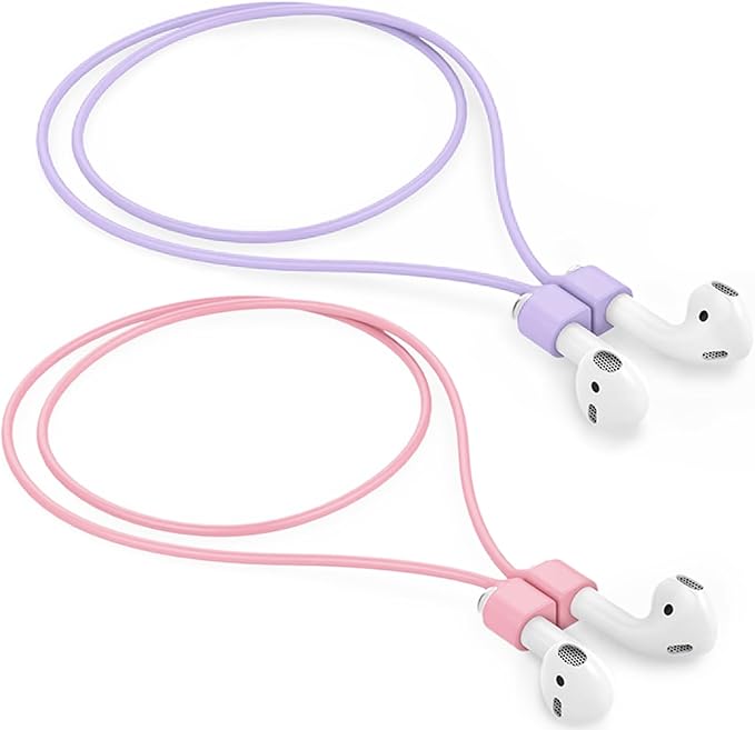 Mooyavia 2 Pack Ultra Strong Magnetic Anti-Lost Straps for AirPods, Soft Silicone Sports Lanyard Neck Rope Cord Compatiblewith AirPods 4/3/2/1, AirPod Pro 2/1- Pink+Purple