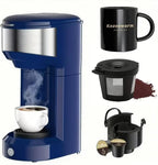 Single Serve Coffee Maker, 2 in 1 Brewer for K Pod & Ground Coffee, 90s Rapid Brew 6 to 14oz Capacities with Auto Shut Off, Small Compact Design for Home Office Travel Camping-Deep Blue