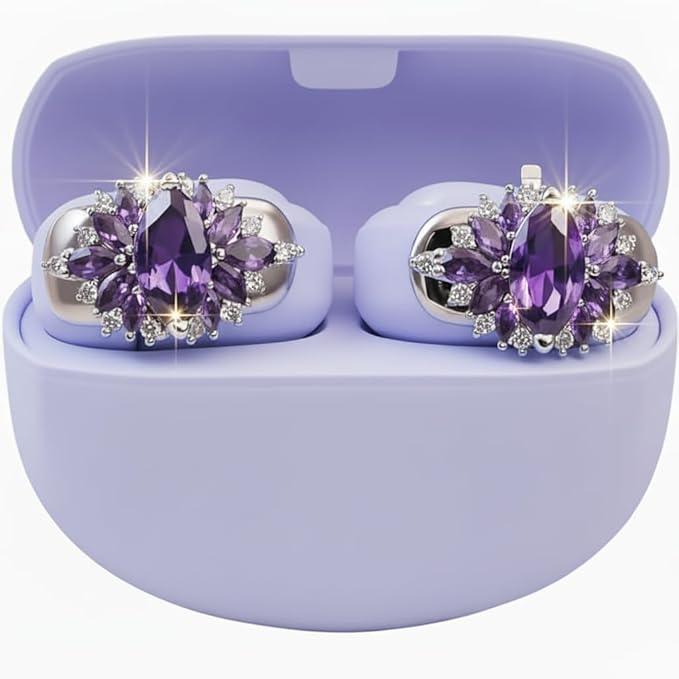 Clip on Earbuds Open Ear Accessories for Bose Ultra Open Earbuds - Lightweight Clip-On Decor for Wireless Earbuds (Headphones not Included) (Oval Diamond (Purple))