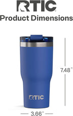 RTIC 20oz Essential Tumbler with Lid, Ceramic Lined, Insulated, Stainless Steel, Metal, Double Wall Vacuum-Insulation, Travel Cup for Iced Coffee, Tea, Hot and Cold Drink, Cobalt