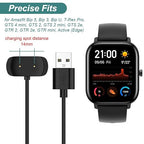Kissmart Charger for Amazfit T-Rex Pro, Bip 5, Bip 3, Bip U Pro, GTS 4 Mini, GTS 2, GTS 2e, GTS 2, GTR 2, GTR 2e, GTR mini, Active Smart Watch Charging Cable Cord [2-Pack, 3.3ft/1m]