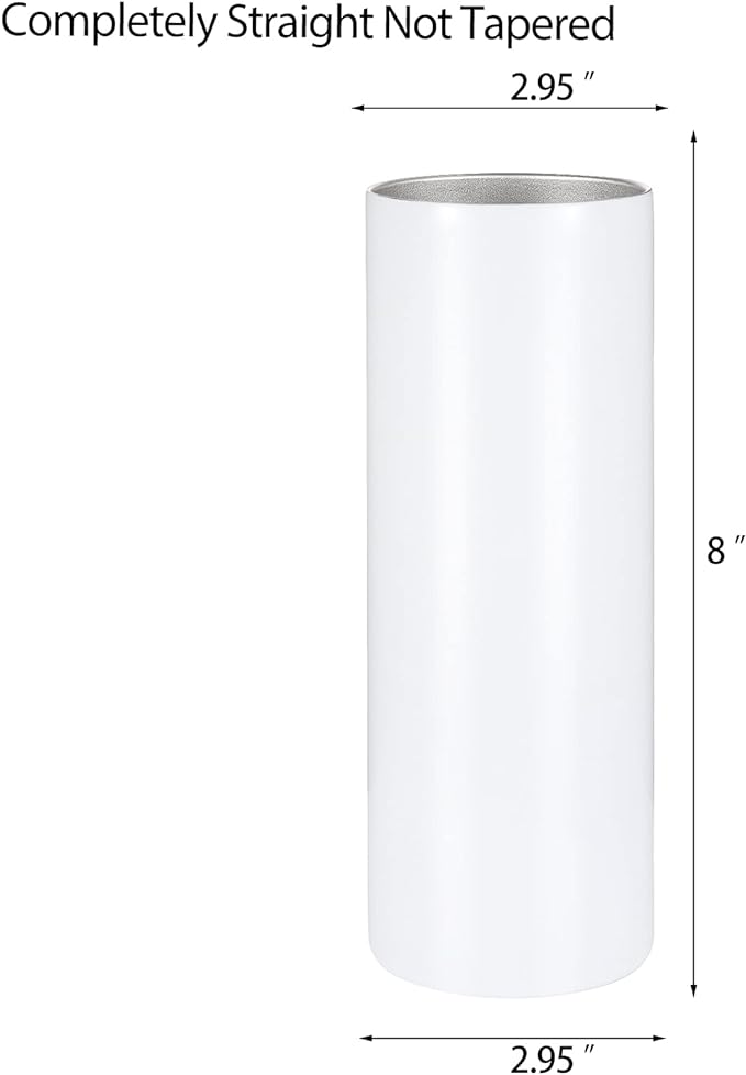YOUKE OLA Sublimation Skinny Tumbler Straight Blank White 20oz - Sublimation Tumblers for Heat Transfer, Stainless Steel Coffee Cup with Shrink Wrap Sleeve & Heat Tape | Vinyl DIY Gifts, 6 Pack