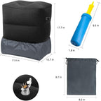 Travel Foot Rest Pillow, Portable Inflatable with Double Hand Pump Adjustable Three Layers Height Pillow for Foot Rest on Airplanes,Cars,Buses,Trains,Office Kids to Sleep on Long Flights (Black)