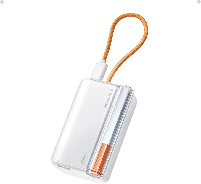 sharge Mini Portable Charger 45W 10000mAh Power Bank, Fast Charging Battery Pack with Built-in USB-C Cable, Compact Portable Phone Charger Travel Essentials Powerbank for iPhone 17/16