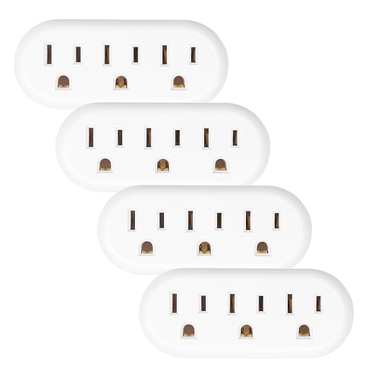 EXTRASTAR 3-Outlet Adapter, Space-Saving Splitter, Multi Plug Wall Tab for Home, Office, or Dorm - White (4 Pack)