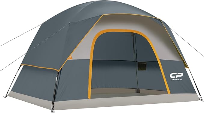 CAMPROS CP Camping Tent 2/4/6 Person, Waterproof Windproof Double Layer Dome Tent, Easy Setup with Large Mesh Windows & Wide Door for Outdoor Camping Backyard