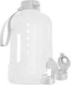 AQUAFIT 1 Gallon Water Bottle with Time Marker - Straw & Chug Lid - BPA Free Gym Water Bottle with Straw - Big Gallon Jug (Frosty, 128 oz - 2 Lids)