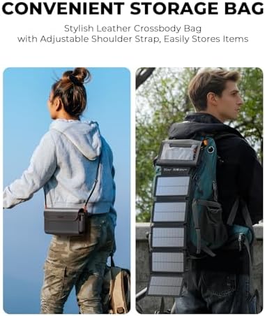 BLAVOR Portable Foldable Solar Charging Pack with Built-in USB-C Cable & Crossbody Lanyard, Plus Solar Charger Power Bank 10,000mAh, 20W PD, Waterproof for Outdoor Camping Hiking Backpacking