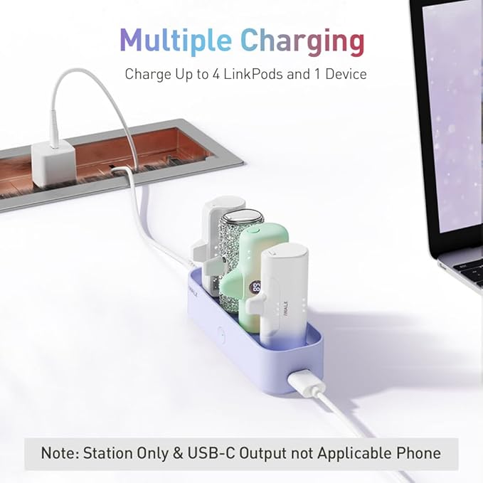 iWALK Charger Station for iWALK Portable Charger 4500mAh, 4800mAh, 5000mAh Power Bank for iPhone Charging Station Multiple USB-C Family-Sized Charger Station for Home(Station Only), Purple