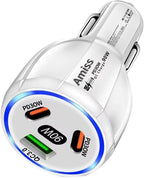 Amiss Car Charger Adapter, 3 Port USB-C & USB-A 90W Fast Charger, Car Interior Accessories, Essential Travel Gifts for Men and Women, Fit for iPhone 17/16/15/14/13Pro Max, Samsung, Android (White 1pc)
