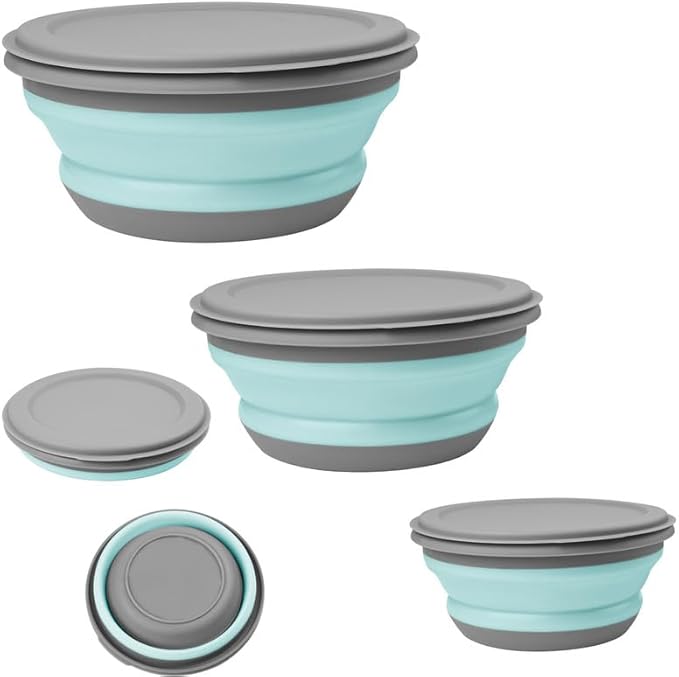 flintronic 3Pcs Collapsible Camping Bowl Sets, Portable Silicone Bowl with Lid, Folding Bowl, Portable Salad Bowl, Folding Lunch Box for Camping, Kitchen, Hiking