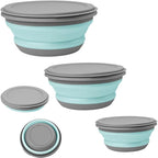 flintronic 3Pcs Collapsible Camping Bowl Sets, Portable Silicone Bowl with Lid, Folding Bowl, Portable Salad Bowl, Folding Lunch Box for Camping, Kitchen, Hiking