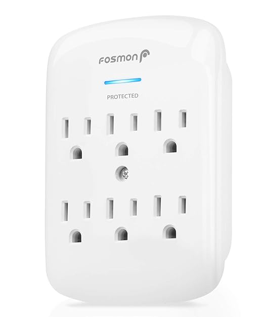 Fosmon 6 Outlet Wall Mount Surge Protector, 3-Prong Surge Suppression 1200 Joules, 15A 125VAC 60Hz 1875Watts Wall Outlet Adapter, Grounded LED, ETL Listed - White