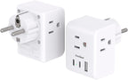 2 Pack Germany France Travel Plug Adapter with 3 Outlets 1 USBA 2 USB C, One Beat Type E/F International Power Adapter, Travel Essentials US to Europe France Germany South Korea Netherlands