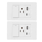 VBESTLIFE 2Pack Wall Outlet, 15A 3 Prong AC 10W USB Type C 2.1A Port, Single Control Switch, Wall Receptacle Outlet and Light Switch (US Plug)
