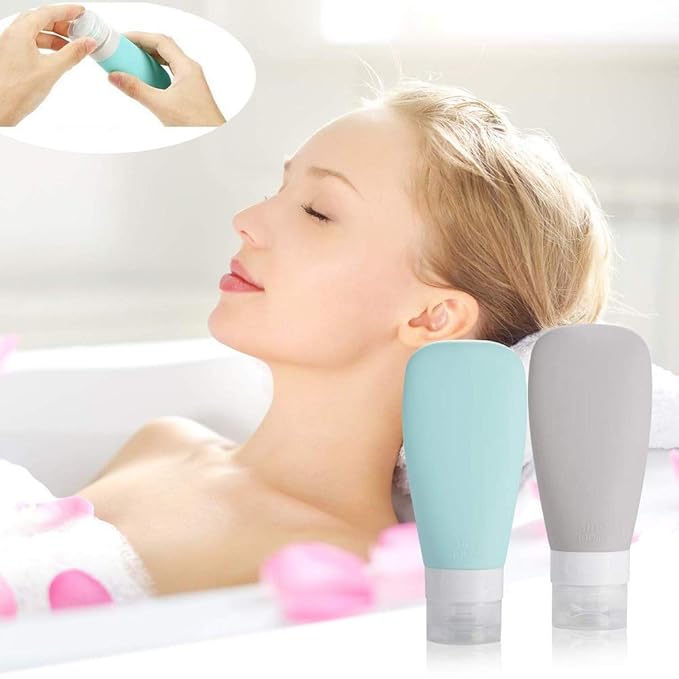 Silicone Travel Bottles, Leak Proof Squeezable Refillable Travel Accessories Toiletries Containers Travel Size Cosmetic Tube for Shampoo Lotion Soap Liquids (3oz Grey/blue/white/pink)