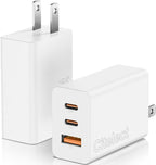 2Pack 65W USB C Charger Block, 3Port Fast Charging Adapter,Type C Fast Charging Blocks Cube PD USBC Wall Plug+QC3.0 USB A Charger Brick for MacBook Pro/Air,iPad,iPhone 17/16,Samsung S26/S25&More-White