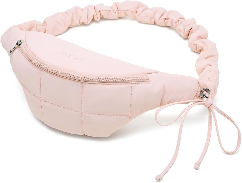 WESTBRONCO Puffer Fanny Packs for Women Small Crossbody Sling Bag, Nylon Quilted Belt Bag for Travel Hiking Running Waist Bag with Adjustable Strap