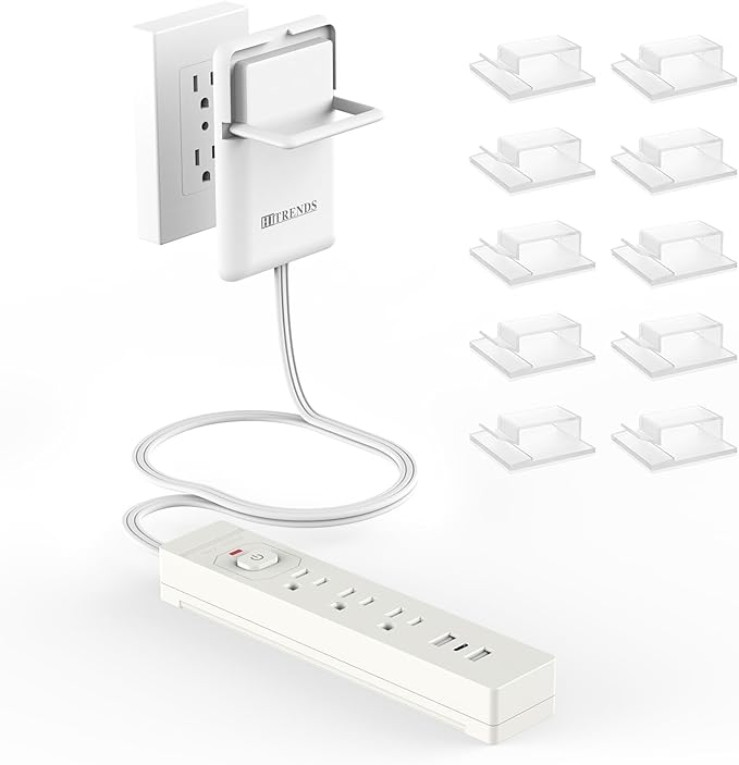 6ft Ultra Flat Plug Extension Cord Power Strip with Outlet Concealer - HITRENDS 3 AC Outlets & 3 USB Ports, 1650W Slim Desk & Wall Extender for Tight Spaces, Hide Messy Cords, White