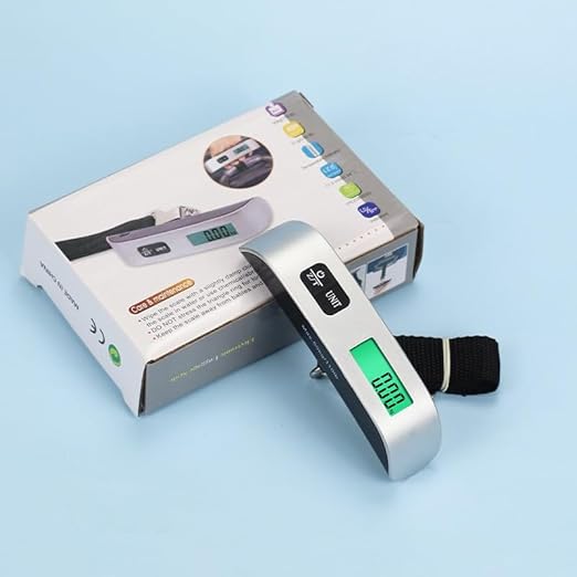 Digital Luggage Scale, 110lb Capacity, Backlit LCD Display, Temperature Sensor, Silver