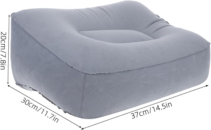 Travel Foot Rest Pillow Inflatable Footrest Lumbar Support Flocking PVC Pillow for Car Airplane Office Camping (Grey)