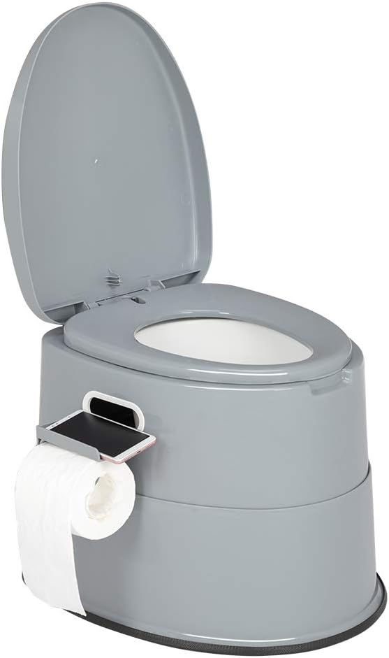 VINGLI Portable Toilet | Indoor Outdoor Commode w/Detachable Inner Bucket & Removable Paper Holder, Lightweight & Compact for Camping, Boat, Van, Emergency Use (Grey)
