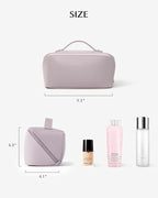 EACHY Travel Makeup Bag, Large Capacity Cosmetic Bag for Women, Waterproof PU Leather, Flat Open Portable Toiletry Bag for Skincare, Brushes & Travel Essentials