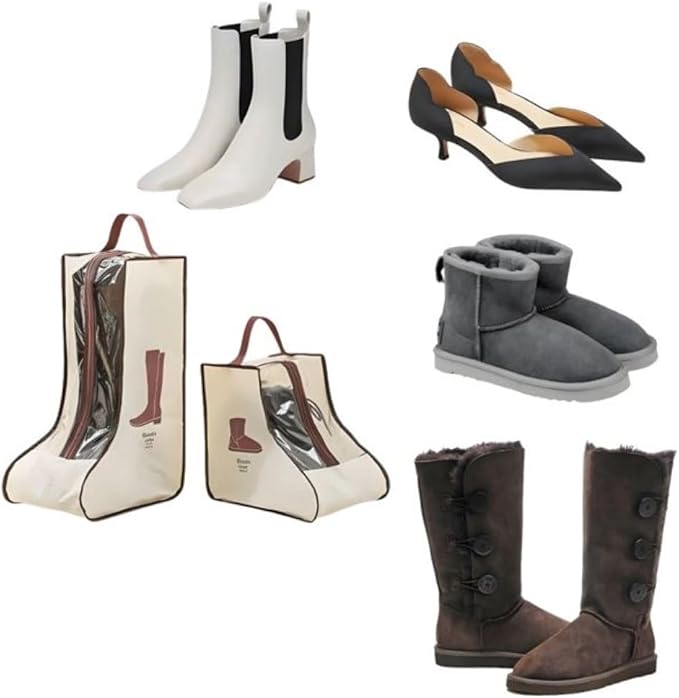Portable 2 Pack Boots Short Storage/Protector Bag, Beige Waterproof Storage Bags for Travel, Under Bed, Wardrobe, Shoe Cabinet