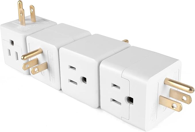 3 Outlet Wall Adapter UL Listed 3 Outlet Power Cube Tap, 3-Prong Outlet Splitter, Multi Plug Outlet Grounded Indoor, 3 Way Plug Adapter, Outlet Extender for Home or Travel (White, 1 Pack)