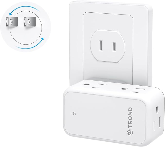 TROND 3 to 2 Prong Adapter, 2 Prong Outlet Adapter with 360° Rotating Plug, 6 AC Outlet Extender, Travel Power Splitter for US to Japan, Plug Extender for Old House Travel Essentials