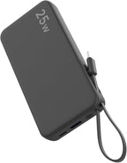NOBIS Portable Charger 10000mAh 25W Power Bank Fast Charging Battery Pack with Built-in Type-C Cable, USB-C in/Out, USB-A Output with LED Display for Phone 17 S25