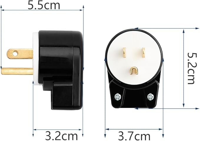 ETL Listed 90 Degree USA Canada 3 Pole Right Angle Nema 5-15P AC Plug, 15A 125V
