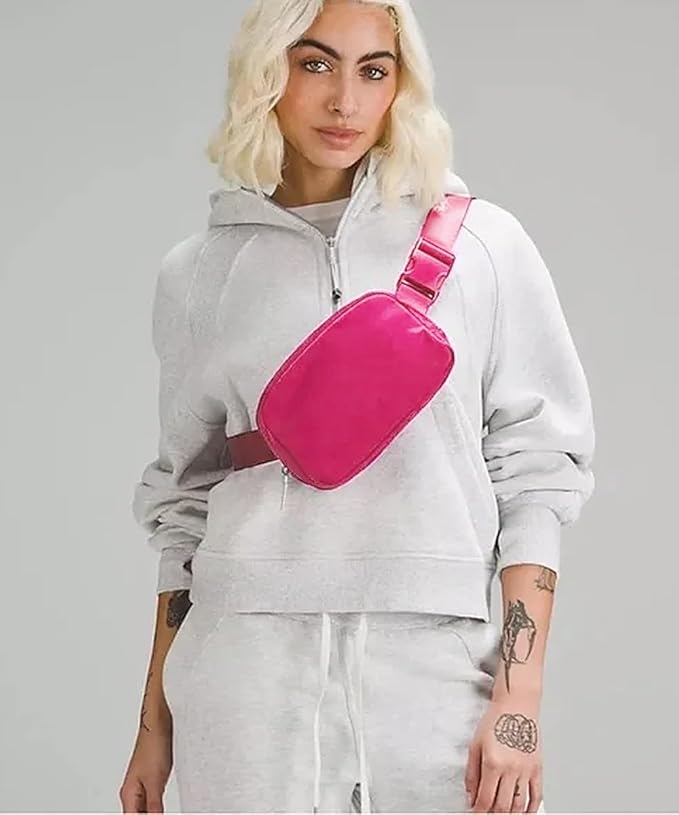 YOSHUYUKI Fanny Pack Cross Body Small Crossbody Bags for Women Men Trendy Nylon Waterproof Mini Purse Travel Running Belt Bag Lulu Dupes Bum Hip Chest Waist Pack Side Bag Must Have Hot Pink