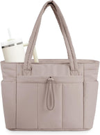 Wandering Nature Puffer Tote Bag with Cup Holder & Laptop Compartment & Trolley Sleeve for Travel, Work, Nurse, Women