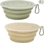 Medium Collapsible Dog Bowl 23oz,2 Pack Portable and Foldable Pet Travel Bowls with 2 Carabiners & Lids for Dogs Cats and Small Animals (Macaron Yellow+Green, 650ml)