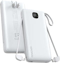 penaover Portable Charger with Built-in Cables&AC Wall Plug,5 Output 2 Input 20000mAh Power Bank,22.5W Fast Charging Battery Pack with LED Display,Compatible with iPhones,Android, Samsung etc,White