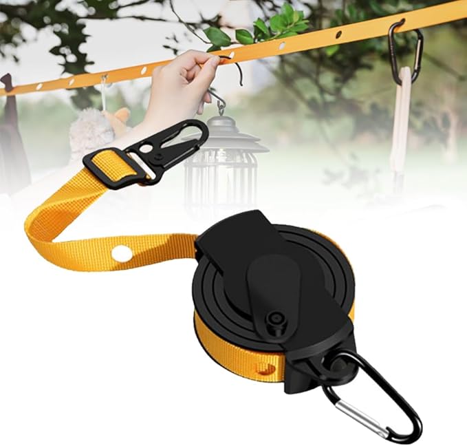 Travel Clothesline, Portable Camping Clothesline, 12 Feet Long with Hole, Used for Hotel Room Cruise Ship Indoor Outdoor (Yellow)