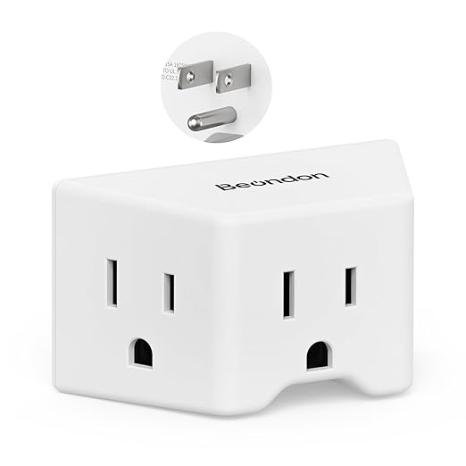 BEONDON Small Angled Outlet Extender, 3 Way Outlet Splitter Plug for Bathroom Kitchen and Other Tight Spaces, White, 1 Pack