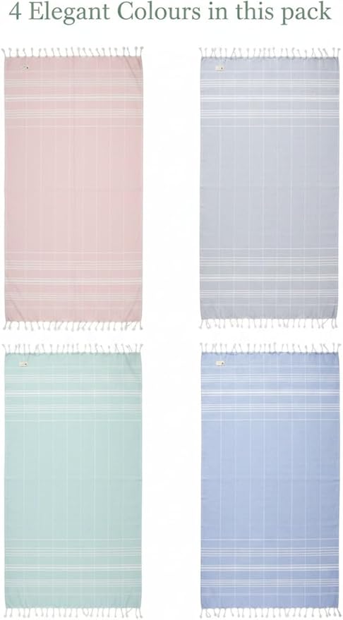 Cotton Turkish Beach Towel with Towels Oversized 36"x72" Pool Absorbent Extra Large Quick Dry Sand Travel Towel (Fresh Hues, 4 Pack)