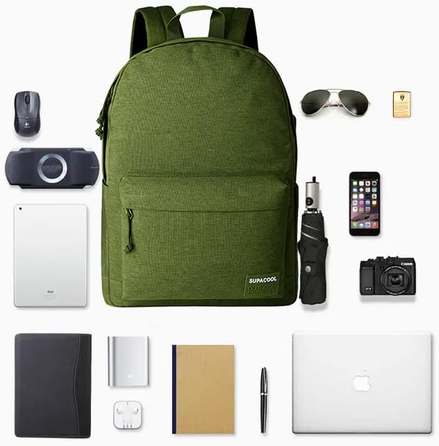 SUPACOOL Casual Laptop Backpack for Men and Women, Backpack for College, USB Charging Port, Lightweight Pack Back(Olive)