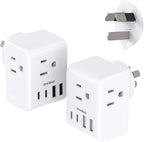 2 Pack Australia New Zealand Power Plug Adapter, Australia Travel Adapter with 3 American Outlets 4 USB Charging Ports (2 USB C), Type I Plug Adapter for US to Australia, Argentina, China