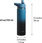 CIVAGO 24 oz Insulated Water Bottle With Straw, Stainless Steel Sports Water Flask Cup with 3 Lids (Straw, Spout and Handle Lid), Double Walled Travel Thermal Canteen Mug, Navy