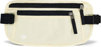 FuninCrea Waterproof Hidden Money Belt for Travel, Anti-Theft Belt Bag with RFID Blocking Function Adjustable Slim Waist Bag with 2 Zipper Pockets and 1 Back Pocket for Travel Running (B, Beige)